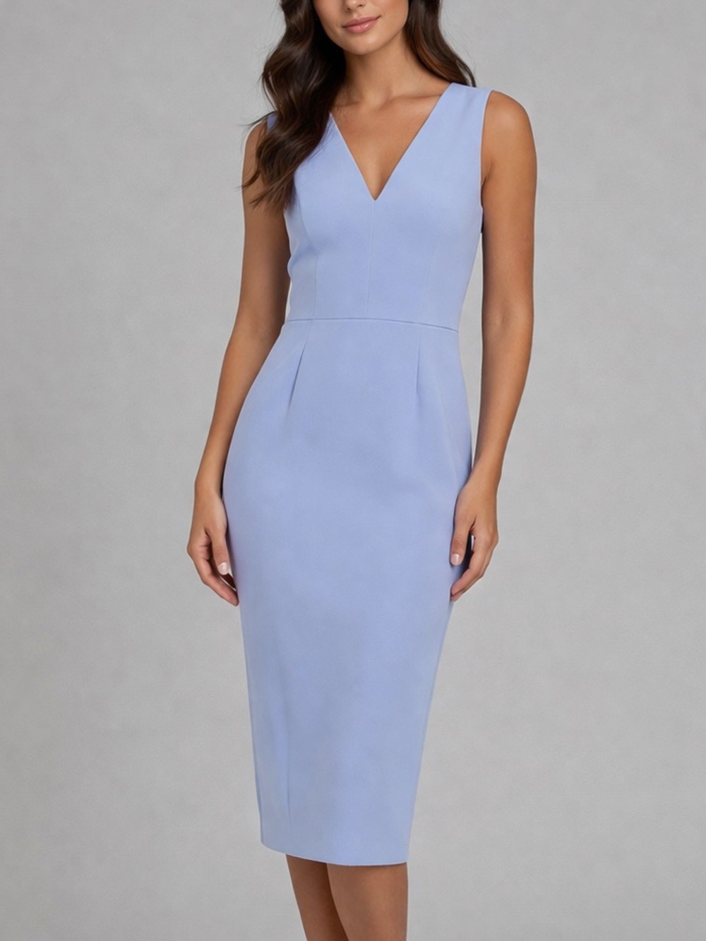 🆕✨ Safiyaa Powder Blue Midi Dress Luxury Designer Sheath Formal Occasion US 10